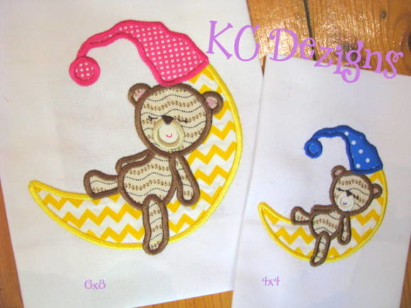 Baby Girl Bear on Moon Embroidery Design